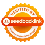 Lencana oranye dengan teks "Verified by Seedbacklink" berwarna putih dan "Blogger Tepercaya & Profesional" dalam huruf putih yang lebih kecil di bawahnya.