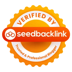 Lencana oranye dengan teks "Verified by Seedbacklink" berwarna putih dan "Blogger Tepercaya & Profesional" dalam huruf putih yang lebih kecil di bawahnya.