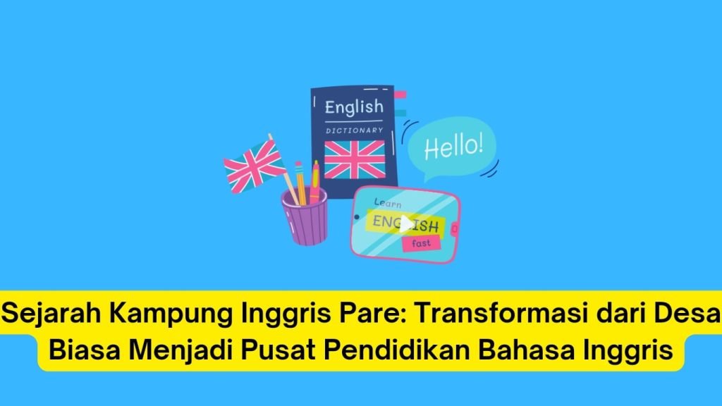 Infografis tentang sejarah kampung Inggris pare yang menyoroti evolusi desa menjadi pusat pendidikan bahasa Inggris.