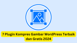 Ikon grafis gambar dalam bingkai melingkar, dengan teks bertuliskan "7 plugin kompresi gambar wordpress terbaik dan gratis 2024" dalam bahasa indonesia.