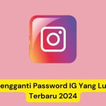 Logo Instagram berlatar belakang merah muda dengan teks berbahasa Indonesia: "3 Cara Mengganti Password IG Yang Lupa Sandi Terbaru 2024" dengan highlight kuning.